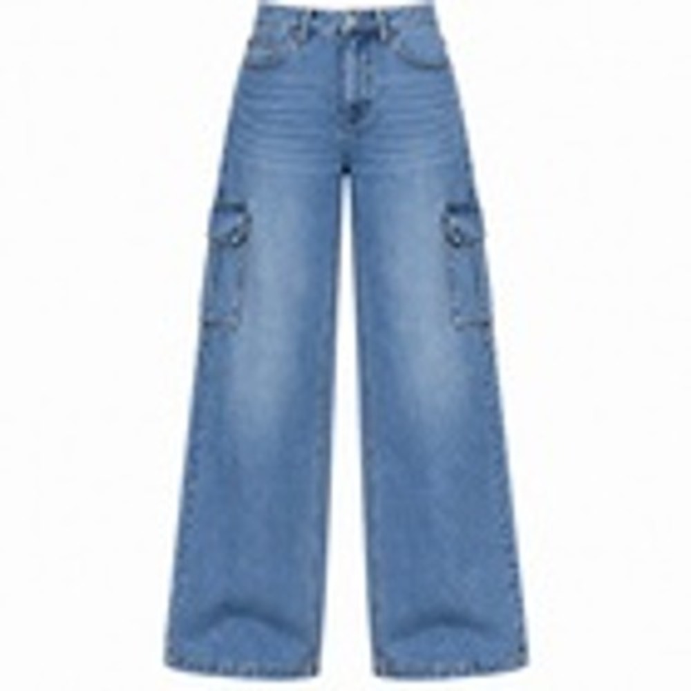 Scoop Womens Size 2 Light Wash Cargo Jeans High Rise Wide Leg Utility Denim